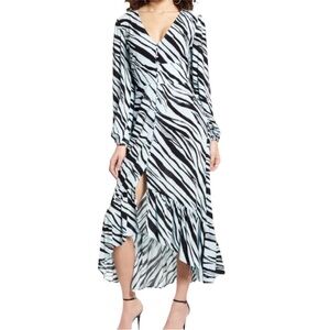Leith High Low Zebra Print Maxi Dress Blue XXS
